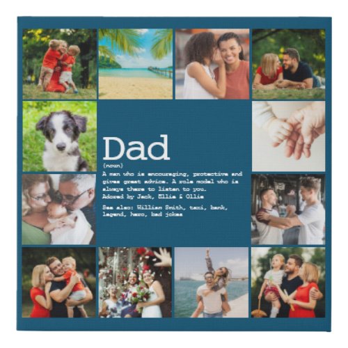 Personalized Dad Definition Photo Collage Blue Faux Canvas Print