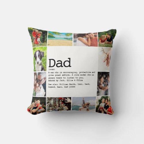 Personalized Dad Definition Photo Collage Throw Pillow