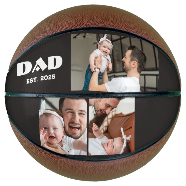 Personalized Dad Established 3-Photo Collage Basketball (Front)