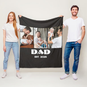 Personalized Dad Established 3-Photo Collage Fleece Blanket