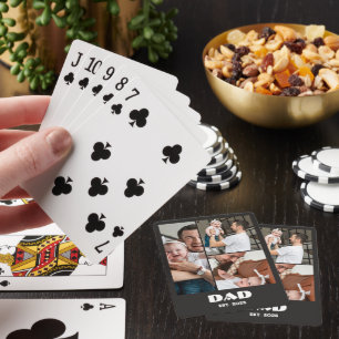 Personalized Dad Established 3-Photo Collage Poker Cards
