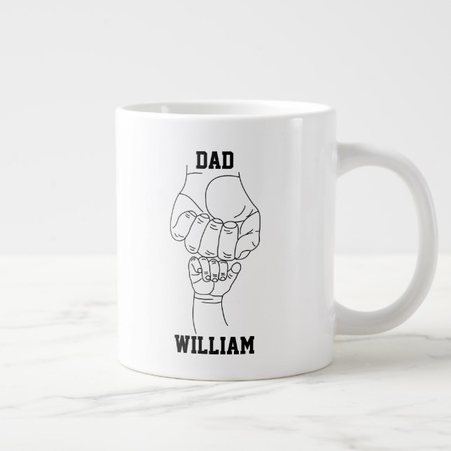 Personalized Dad Father Daddy Gift with Kid's Name Giant Coffee Mug (Right)