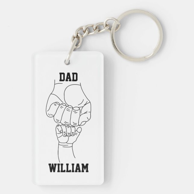 Personalized Dad Father Daddy Gift with Kid's Name Keychain (Back)