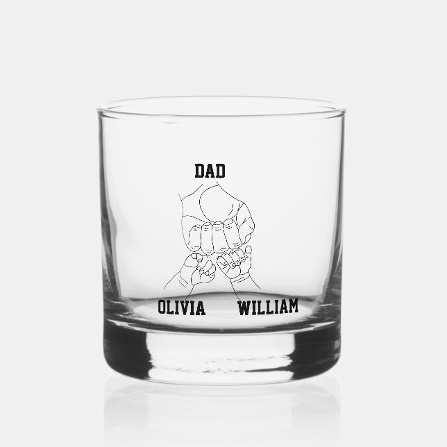 Personalized Dad Father Daddy Gift with Kids Names Whiskey Glass (Front)