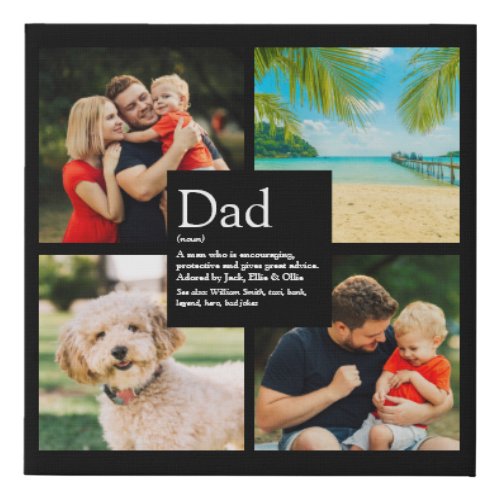 Personalized Dad Father Definition 4 Photo Black F Faux Canvas Print