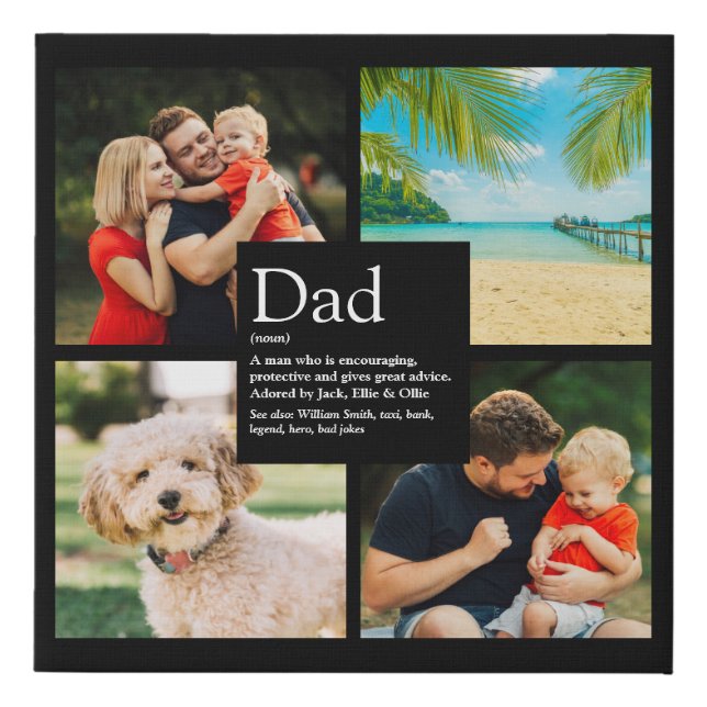Personalized Dad Father Definition 4 Photo Black F Faux Canvas Print (Front)
