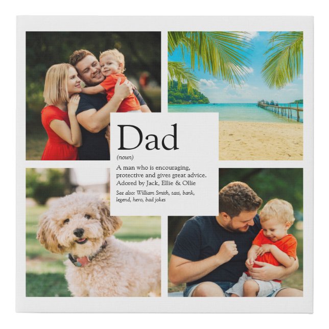 Personalized Dad Father Definition 4 Photo Collage Faux Canvas Print (Front)