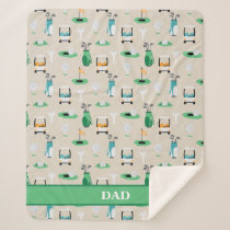 Personalized Dad Golfer Golfcart Golfing Sporty Sherpa Blanket