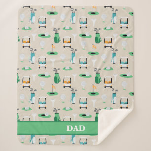 Personalized Dad Golfer Golfcart Golfing Sporty Sherpa Blanket