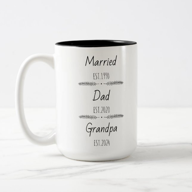 Personalized Dad Grandpa Est Custom Year Two-Tone Coffee Mug (Left)