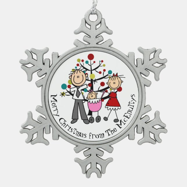 Personalized Dad, Mom, Baby Gir Snowflake Ornament (Front)