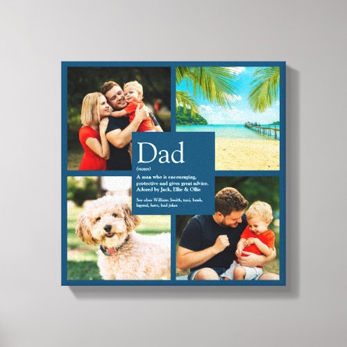 Personalized Dad Name Definition 4 Photo Blue Canvas Print