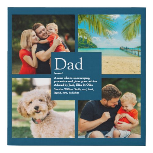 Personalized Dad Name Definition 4 Photo Blue Faux Canvas Print