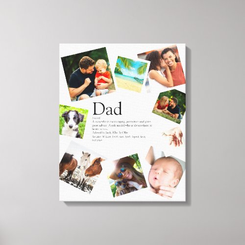 Personalized Dad Name Definition 9 Photo Collage Canvas Print