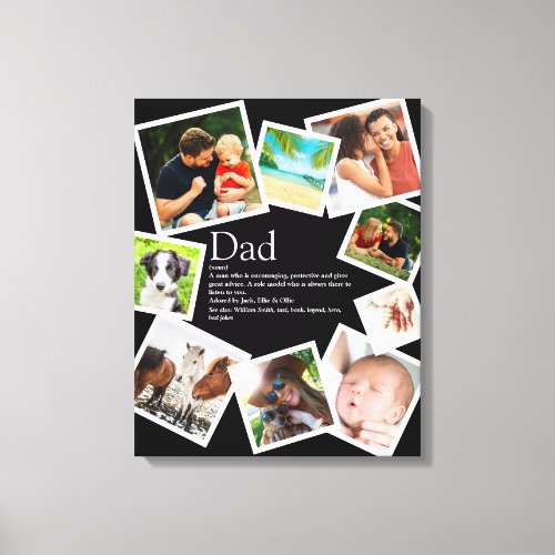 Personalized Dad Name Definition 9 Photo Collage Canvas Print