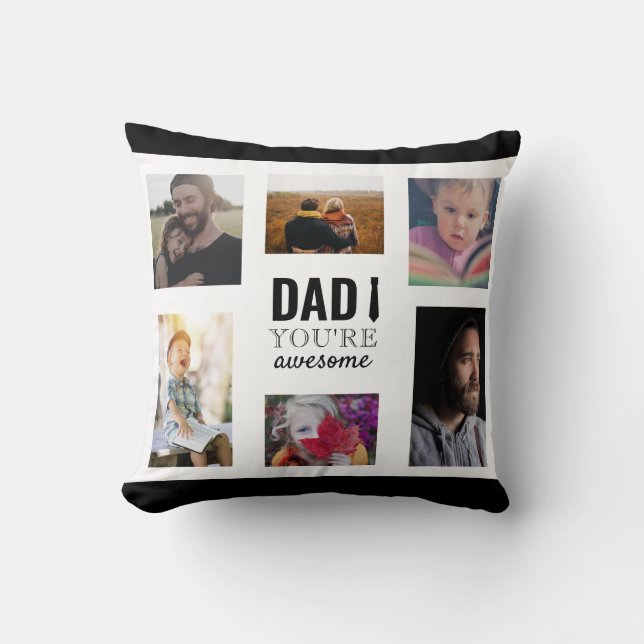 Personalized Dad Photo Collage Dad Awesome Throw Pillow (Front)