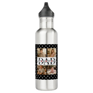 Personalized Dad Photo Collage & Kids Name Stainless Steel Water Bottle