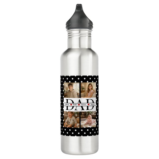 Personalized Dad Photo Collage & Kids Name Stainless Steel Water Bottle (Right)