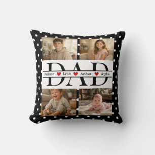 Personalized Dad Photo Collage & Kids Name Throw Pillow