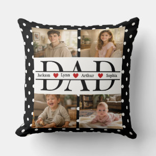 Personalized Dad Photo Collage & Kids Name Throw Pillow