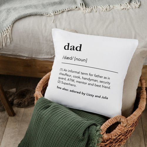 Personalized Dad pillow with kids names dictionary