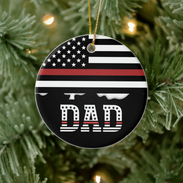 Personalized Dad Thin Red Line Firefighter Dad Ceramic Ornament (Tree)