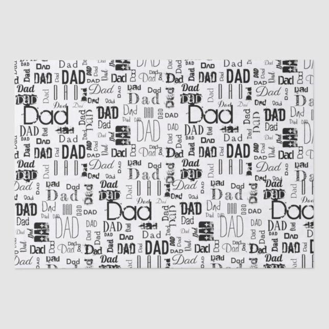 Personalized Dad Typography Black White Tissue Paper (Front)