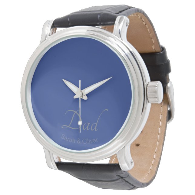 Personalized “Dad” with Silver Text - Gift for Dad Watch (Angled)