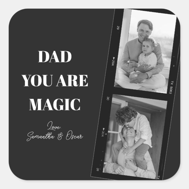 Personalized 'Dad You Are Magic' Two Fathers Photo Square Sticker (Front)