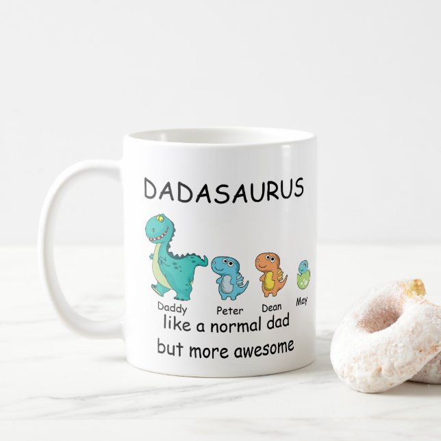 Personalized Dadasaurus up to 3 kids  Coffee Mug (With Donut)