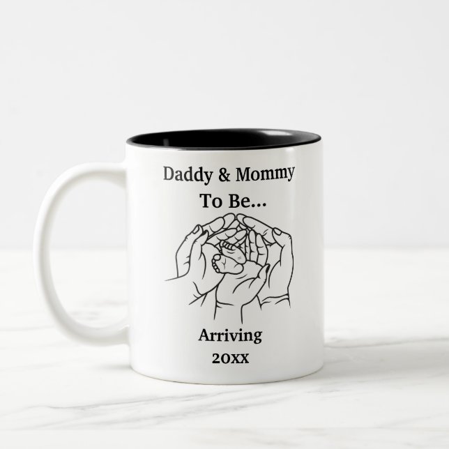 Personalized Daddy and Mommy To Be, Expecting Two-Tone Coffee Mug (Left)