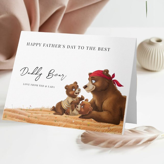 Personalized Daddy Bear Father's Day Card (Celebrate Dad with our adorable Daddy Bear and Cubs card!)