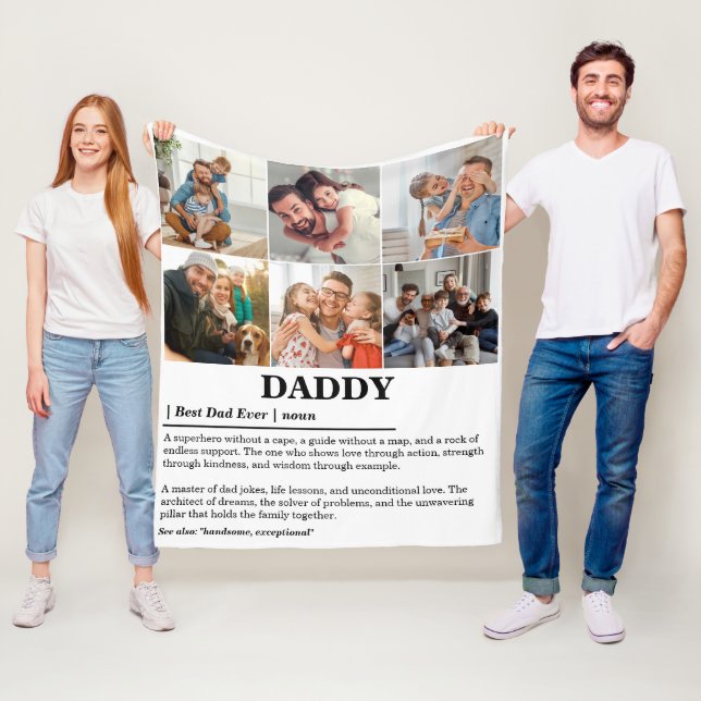 Personalized Daddy Definition 6 Photo Collage Fleece Blanket (In Situ)