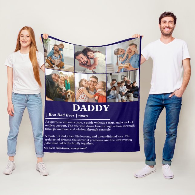 Personalized Daddy Definition 6 Photo Collage Fleece Blanket (In Situ)