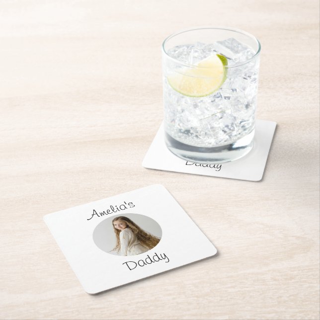 Personalized Daddy Gift – Custom Child Face -  Square Paper Coaster (Insitu)