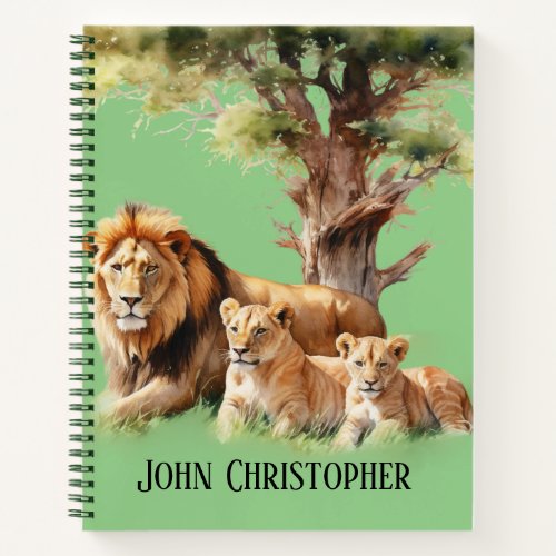 Personalized Daddy Lion With Cubs Ruled Notebook