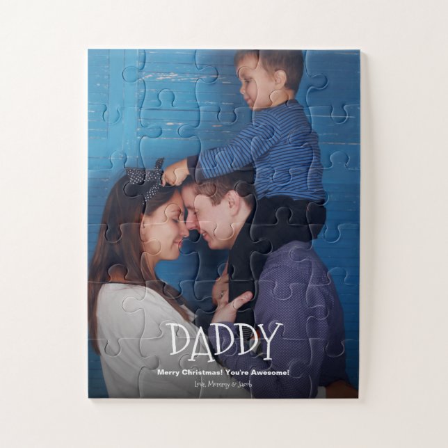 Personalized Daddy Photo Merry Christmas Jigsaw Puzzle (Vertical)
