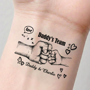 Personalized Daddy’s Team Custom Dad & Child Names Temporary Tattoos