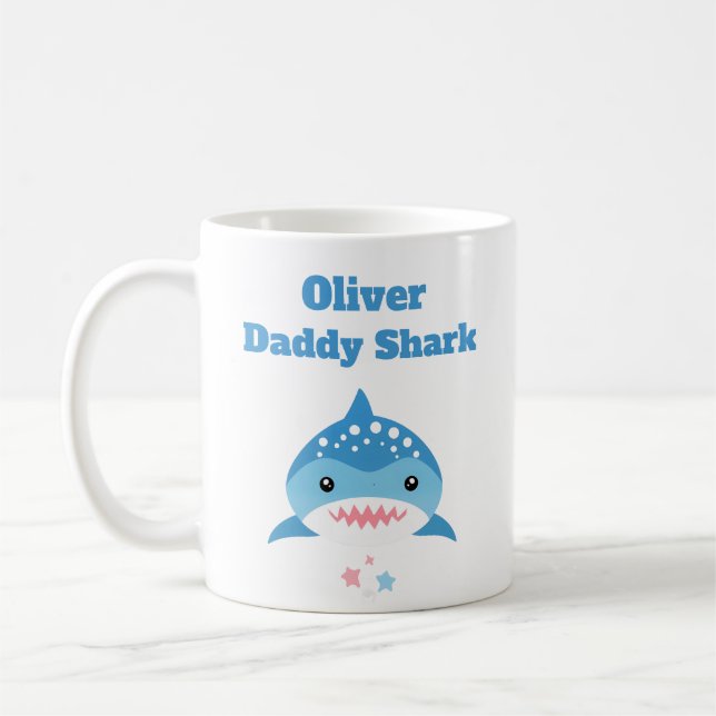 Personalized Daddy Shark Custom Name  Coffee Mug (Left)