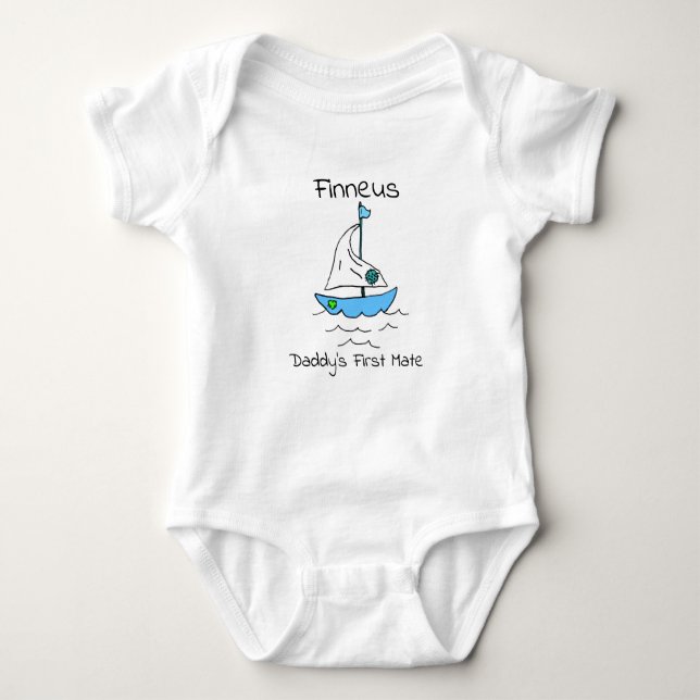 Personalized Daddy's First Mate Sailboat Baby boy Bodysuit (Front)