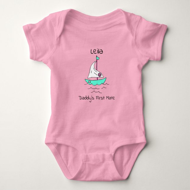 Personalized Daddy's First Mate Sailboat Baby Girl Bodysuit (Front)
