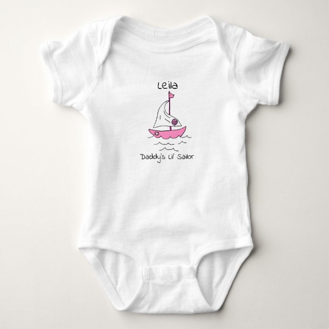 Personalized Daddy's First Mate Sailboat Baby Girl Bodysuit (Front)