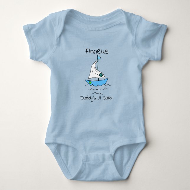 Personalized Daddy's Lil' Sailor Sailboat Baby boy Bodysuit (Front)