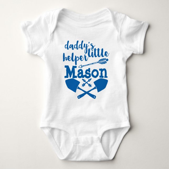 Personalized Daddy's Little Helper Blue and Gray Baby Bodysuit (Front)