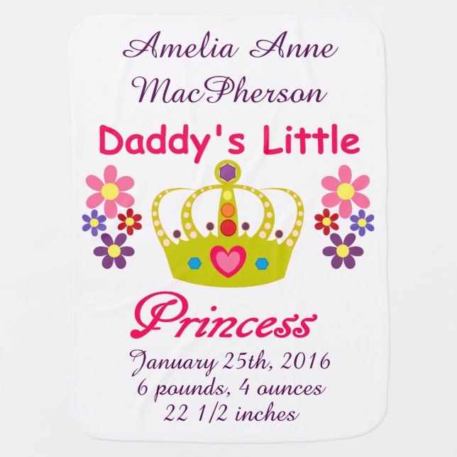 Personalized Daddy's Little Princess Baby Blanket (Front)
