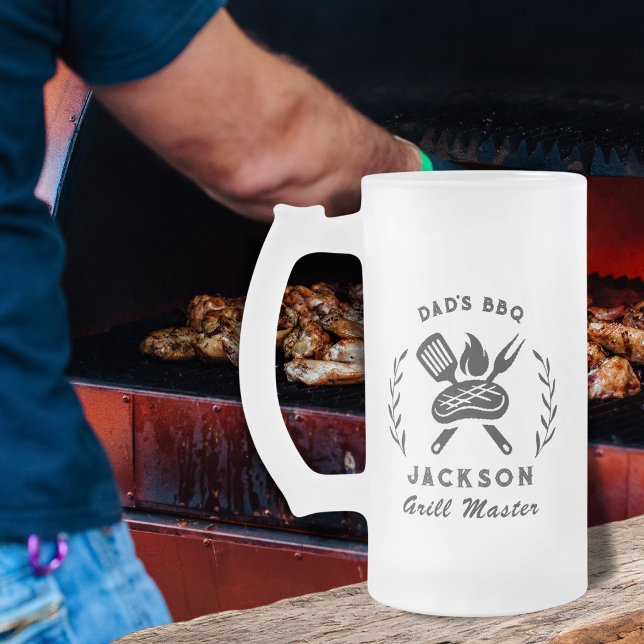 Personalized Dad's BBQ Barbeque Grill Master  Frosted Glass Beer Mug (Creator Uploaded)