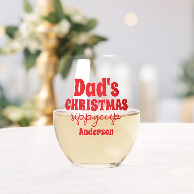 Personalized Dad's Christmas Sippy Cup Stemless Wine Glass (Insitu (Wedding))