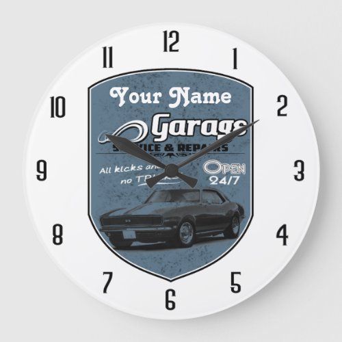 Personalized Dads Garage Camaro Large Clock