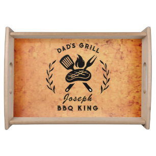 Personalized Dad's Grill BBQ King Chef Utensils Serving Tray