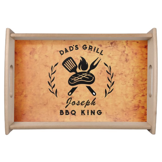 Personalized Dad's Grill BBQ King Chef Utensils Serving Tray (Front)